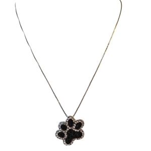 Black Spinel Rhodium Over Silver Paw Pendant with Box Chain